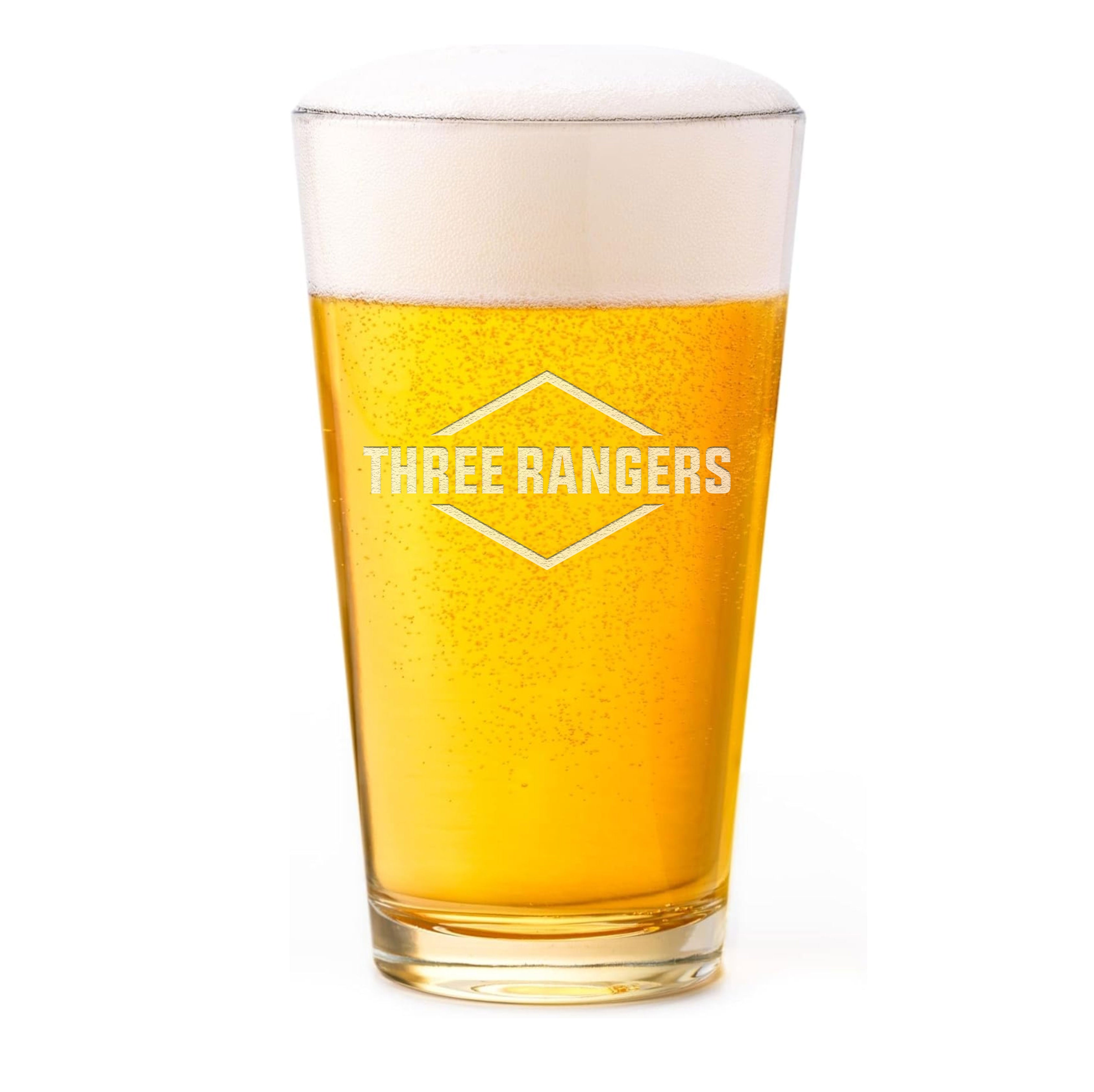 Three Rangers Logo Laser Engraved Pint Glass Set